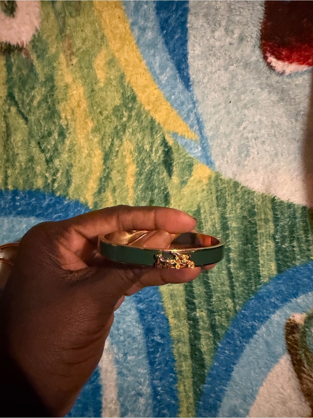 Coach Green Enamel and Gold-Tone Hinged Bracelet